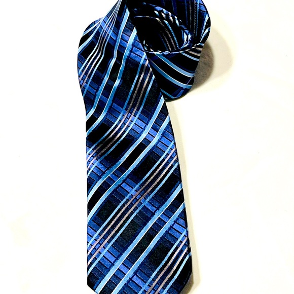 Striped Cornflower Blue and Black Tie new - Picture 1 of 3